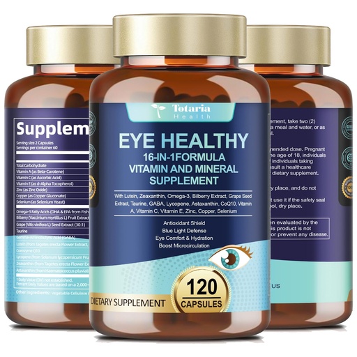[BRSREZ32BABGOALX] AREDS 2 Eye Vitamins and Mineral Bilberry Extract Omega-3, Eye Vitamin for Seniors Macular Health and Dry Eye, Eye Vitamins Lutein and Zeaxanthin Support Eye Strain & Hydration (120 Capsules)