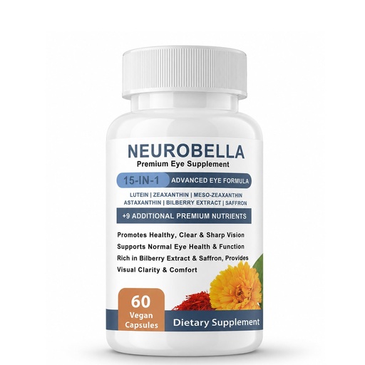 [BRSRGFQRCEARYCL3] Neurobella 15-in-1 Advanced Eye Formula Nutritional Support, 60 Capsules | Containing carotenoids (lutein, zeaxanthin, etc.),bilberry extract and saffron