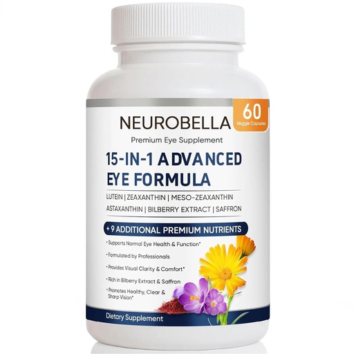 [BRSRGFA6DMBWYG3O] Neurobella Eye Formula, 15 in 1 Daily Eye Wellness Supplement with Lutein Zeaxanthin Bilberry & Vitamins, Clean Capsule Formula for Adult Wellness Routine (1)