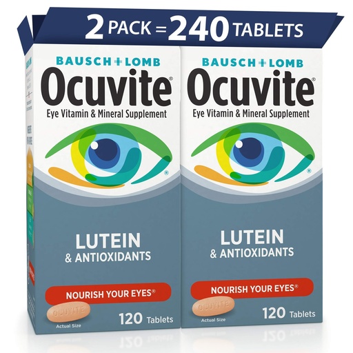 [BRSWIYYOOQMAAGTI] Ocuvite Eye Vitamin & Mineral Supplement, Lutein & Antioxidant Vitamins A, C, E, Zinc for Eye Health, Vitamins for Eyes, 120 Tablets (Pack of 2)
