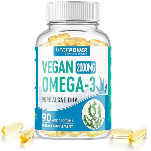 [BRSWYBADOF7BMCDJ] Vegan Omega-3 Algae DHA Supplements - 2000mg Algae Oil, Plant-Based Prenatal Algal DHA, 90 Carrageenan Free Softgels -Sustainable Fish Oil Alternative Supports Brain, Heart, Eyes, Joint Health