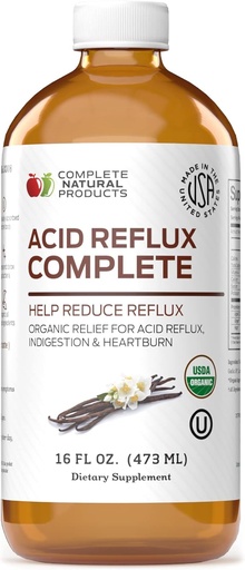 [BRSWGZY5BENBAHLZ] Acid Reflux Relief Liquid 16oz - Organic Heartburn Support Formula, Natural GERD Aid with Aloe Ginger Garlic Vanilla, Fast Absorbing Amish Remedy, Certified Organic Kosher Made in USA Supplement