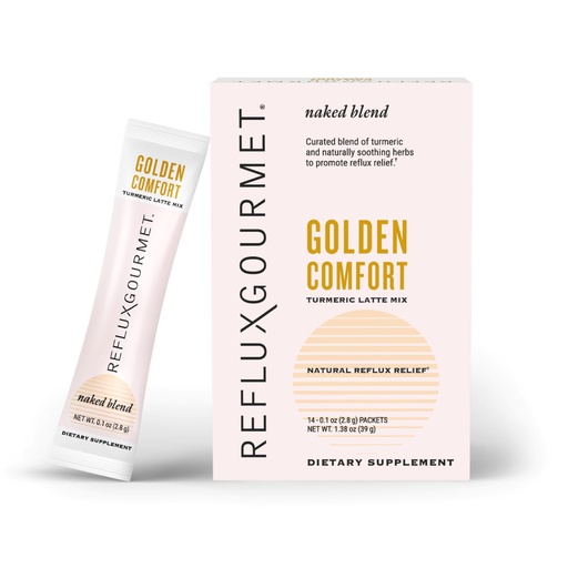[BRSRGGQQPJ5B4G3F] REFLUX GOURMET Golden Comfort Naked Blend – Turmeric Latte with Organic Ginger, Cinnamon, Cardamom, Clove & Black Pepper Extract – 14 ct