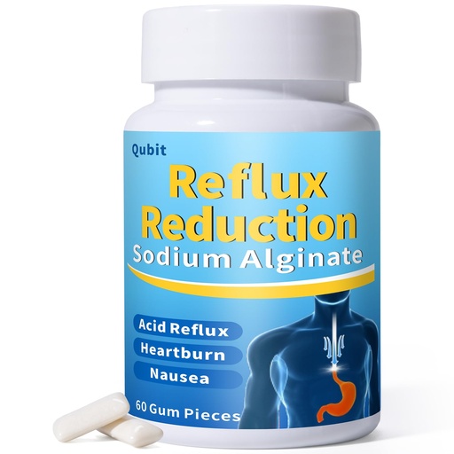 [BRSREEIEPIAWY2YV] QUBIT Reflux Chewing Gum, Sodium Alginate Bicarbonate Gum for Acid Reflux, Heartburn, Indigestion & Nausea, Taste Well, Gourmet, Raft Barrier on Stomach, Sugar-Free, Vegan, 60 Pieces