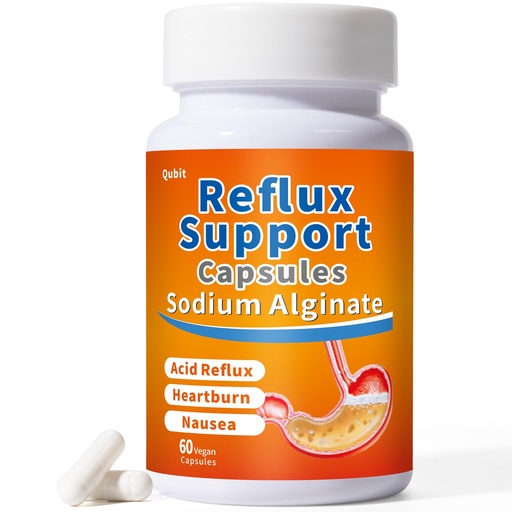 [BRSREFTQAQFRSDI7] QUBIT Sodium Alginate for Acid Reflux – No Aftertaste & Taste Well, Easy to Swallow, for Silent Reflux, Heartburn & Indigestion – Gourmet Raft Barrier on Stomach – 60 Vegan Capsules