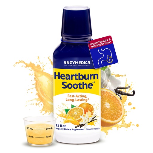 [BRSREGQYCEDQK234] Enzymedica Heartburn Soothe Liquid Supplement - All Natural Reflux Support, Balances Acid & pH Levels with Alginate, Fast-Acting Acid Support Alternative for Digestive Health, Vanilla Orange- 12 fl oz