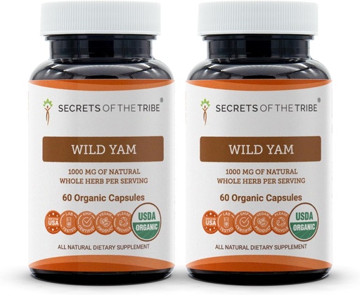 [BRSWGEL7OUPA4HT6] Secrets of the Tribe Wild Yam Capsules 1000 mg Responsibly farmed USDA Organic Wild Yam (Dioscorea Villosa) Dried Root, Hormone Support Supplement (2x60 Capsules)