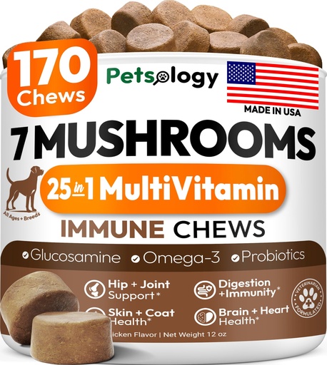 [BRSREHYPCIOQGALD] Turkey Tail Mushroom for Dogs - 170 Chews - Lion’s Mane - Shiitake - Reishi - Buddy Immune Support Guard - Mushroom Supplement for Dogs Lumps and Bumps Glucosamine, Health Vitamins Multivitamin