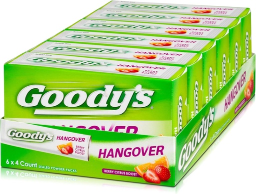 [BRSWGCQ3OACB6DL6] Goody's Hangover Powders, Fast Pain Relief, Berry Citrus Flavor, 4 Stick Powders, 6 Pack