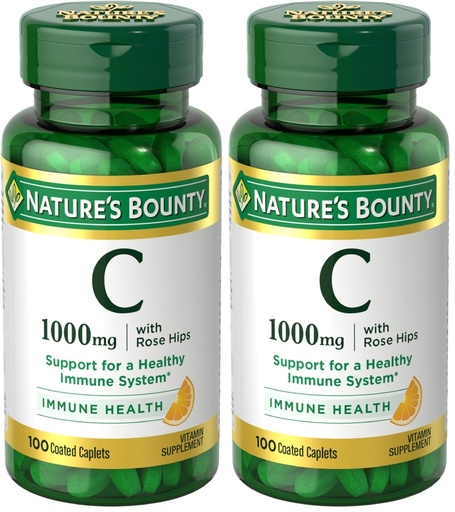 [BRSRGZIDAV5WY3Y4] Nature's Bounty Vitamin C + Rose HIPS,Immune Support,1000mg Vitamin C,Coated Caplets,1 Serving per Day,Vegetarian Caplets,100 Ct,(Pack of 2)