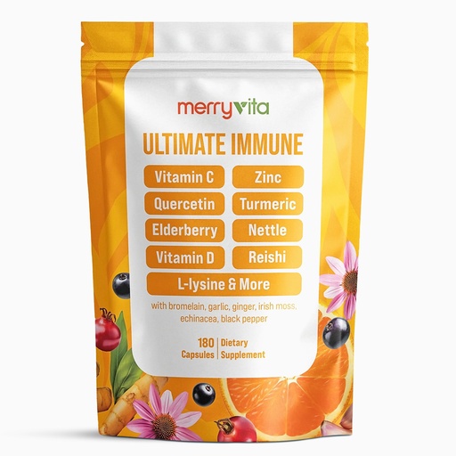 [BRSREYAFAEFQGA3A] MERRY VITA Liposomal Vitamin C 1000mg - Immune Support Supplement with Zinc, Rose Hips, Elderberry, Quercetin, Bioflavonoids - Natural, Vegan, Non-GMO - 180 Capsules