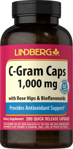 [BRSRAYD2O4FQOHTL] Lindberg Vitamin C 1000mg | with Bioflavonoids and Rose Hips | 280 Capsules | Non-GMO, Gluten Free Supplement
