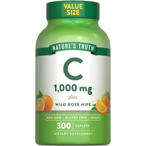 [BRSROZQTCIBGG3LZ] Nature's Truth Vitamin C 1000mg with Rose Hips Caplets | 300 Count | Vegan, Non-GMO & Gluten Free Supplement