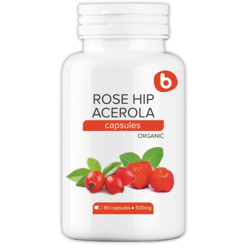 [BRSWGAINOIGROC3J] b Natural RoseHips & Acerola Capsules - Plant Based Vitamin C 1000mg from Acerola Cherry Powder & Rosehip Powder - Without Ascorbic Acid - Supports Immune Health - GMO Free - 90 Vegan Capsules