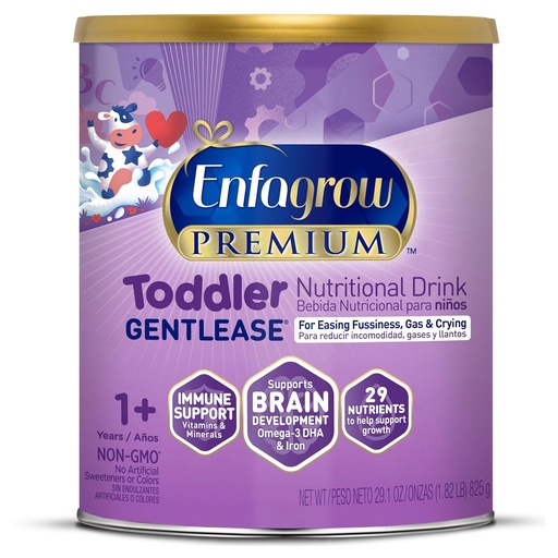 [BRSWYAIRBMHGADTH] Enfagrow PREMIUM Gentlease Toddler Nutritional Drink, Made with Real Milk, Designed to Ease Fussiness, Gas &amp; Crying, Brain-Building Omega-3, Nutrients for Growth &amp; Immune Support, Powder Can, 29.1 Oz