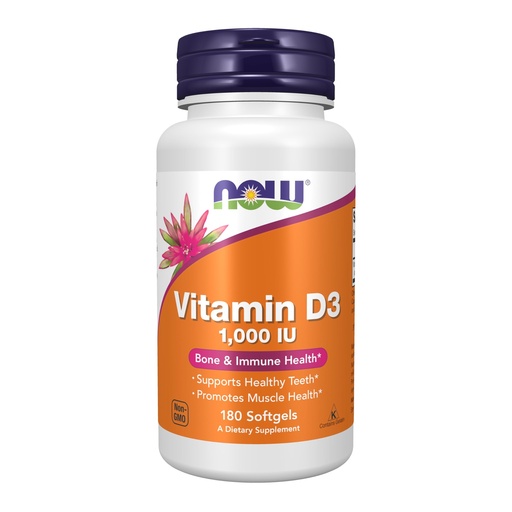 [BRSWIYQIOMCRC33C] NOW Supplements, Vitamin D-3 1,000 IU, High Potency, Structural support*, 180 Softgels