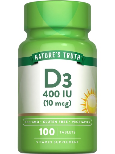 [BRSWECTQA4JWO2YY] Nature's Truth Vitamin D3 | 400 iu (10 mcg) | 100 Tablets | Vegetarian, Non-GMO, & Gluten Free Supplement