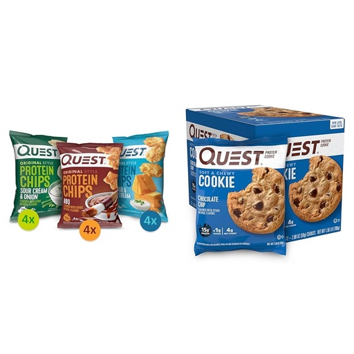 [BRSROAINOEHAACTZ] Quest Nutrition Protein Chips Variety Pack & Chocolate Chip Protein Cookie; Keto Friendly; High Protein; Low Carb; 12 Count