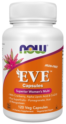 [BRSWIY32BQIRAELI] NOW Foods Supplements, Eve™ Women's Multivitamin with Cranberry, Alpha Lipoic Acid and CoQ10, plus Superfruits - Pomegranate, Acai & Mangosteen, Iron-Free, 120 Veg Capsules