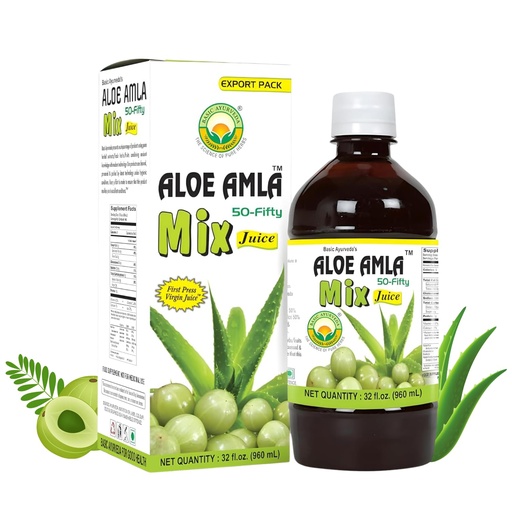 [BRSRO2YEOYGRUFLA] Basic Ayurveda Aloe Vera & Amla Herbal Mix Juice | 32.46 Fl Oz (960ml) | Supports Digestion, Immunity & Detox | Rich in Natural Vitamin C | No Added Sugar | Gluten Free, Non-GMO & Vegan