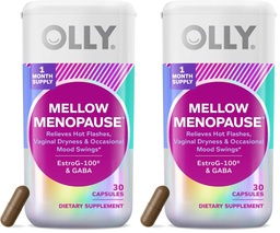 OLLY Mellow Menopause Supplements for Women, Supports Hot Flashes, Vaginal Dryness & Occasional Mood Swings,* Estro-G100®, GABA, Vegan Capsules, 1 Month Supply - 30 Count (Pack of 2)