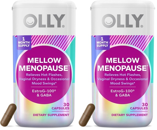 [BRSREBARBEIQIFDH] OLLY Mellow Menopause Supplements for Women, Supports Hot Flashes, Vaginal Dryness & Occasional Mood Swings,* Estro-G100®, GABA, Vegan Capsules, 1 Month Supply - 30 Count (Pack of 2)