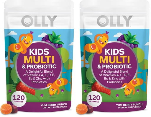[BRSRGGQKCN7QI3LL] OLLY Kids Multivitamin & Probiotic Gummy,Digestive Support,Vitamins A,D,C,E,B,Zinc,Chewable Supplement,Berry Flavor,60 Day Supply -,120 Count (Pack of 2)