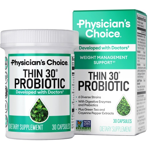 [BRSWGAQHOQHRM2D7] Physician's CHOICE Probiotics for Weight Management & Bloating - 6 Probiotic Strains - Prebiotics - Key ingredient Cayenne - Supports Gut Health - Weight Management for Women & Men - Green Tea - 30 CT