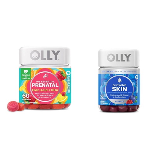 [BRSROBL3DMDWCETP] OLLY The Essential Prenatal Gummy Multivitamin, 30 Day Supply (Gummies), Sweet & Glowing Skin Gummy, 25 Day Supply (50 Count), Plump Berry, Hyaluronic Acid, Collagen