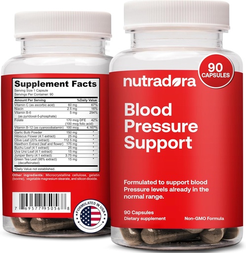 [BRSROZT7AF7QY23K] Blood Pressure Support Supplement with Hawthorn, Hibiscus & Garlic Extract – High & Lower Blood Pressure Supplements for Cardiovascular & Circulatory Health, Supports Normal Heart Health