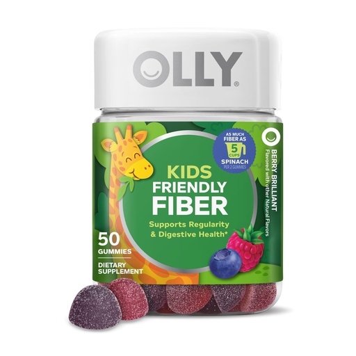 [BRSRECYBCRYG2DTV] OLLY Kids Friendly Fiber Gummy, Digestion Support,* 3g Prebiotic Fiber FOS, Kids Chewable Supplement, Berry Brilliant Flavored, 25 Day Supply - 50 Count