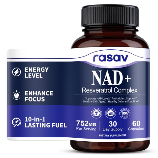 [BRSREGIEDEOQ433H] Rasav NAD Supplement 10-in-1 Extra Strength – NAD Resveratrol with CoQ10, Urolithin A, Green Tea Extract & ALA – NMN Supplement Alternative for Women & Men