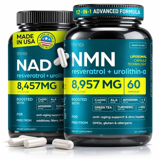 [BRSRGFI7BMOWAYDZ] NAD+ & NMN Supplement Bundle with Urolithin A, Resveratrol, CoQ10 & Green Tea Extract – Advanced Cellular Energy, Mitochondrial Support & Healthy Aging Formula – Made in USA, Capsules