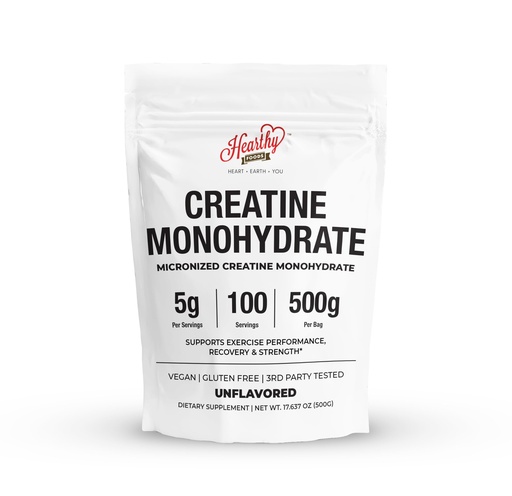 [BRSRACT6PN6WECYY] HEARTHY FOODS Creatine Monohydrate Micronized Powder 500G - 100 Servings, 5000mg Per Serving (5g) - for Men & Women Muscle Growth & Recovery - UNFLAVORED