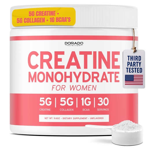 [BRSRABANBUBRQYL6] Creatine for Women | Creatine Monohydrate Powder 5G + 5000mg Collagen + 1000mg BCAA 2:1:1 Powder (30 Serving) Support Glutes, Lean Muscles, Recovery, Energy & Stamina Non-GMO, Gluten Free - USA Made