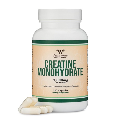 [BRSROHQ2AAMQ4HQZ] Creatine Monohydrate Capsules - 1g per Serving, 120 Count - No Fillers, Vegan Safe, Non-GMO, Gluten Free by Double Wood