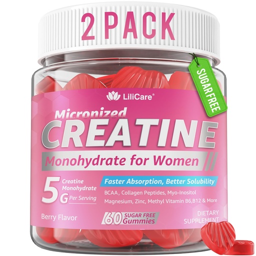 [BRSREZ3QBYPGCH3P] Creatine for Women Gummies, Micronized Creatine Monohydrate + Myo-Inositol, Collagen Peptides, BCAAs, Hyaluronic Acid, Vitamin B6 B12, Zinc for Enërgy, Föcus, Hörmonal Balance, Sugar Free, 120 Counts