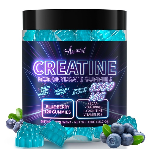 [BRSREZY7CEBRYCLZ] Creatine Monohydrate Gummies Complex 8500 MG for Men & Women, Creatine Monohydrate Supplement for Muscle Growth, Strength & Energy Support, Pre Workout Gummies 120 Count Blueberry