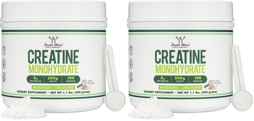 [BRSRGFI7BVYQO2DL] Creatine Monohydrate Powder 1.1lbs (100 Servings of 5 Grams Each) - No Fillers, Vegan Safe, Non-GMO, Gluten Free by Double Wood (Pack of 2)