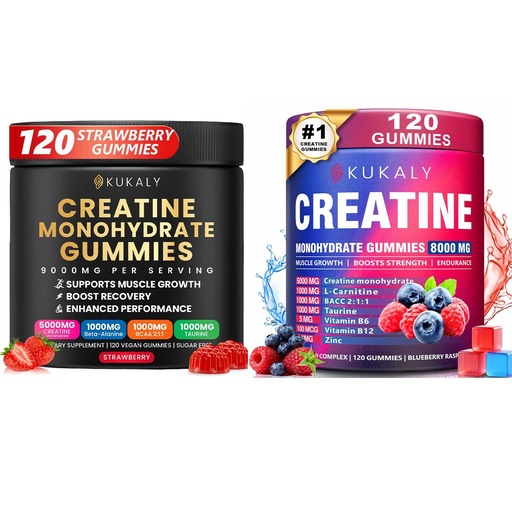 [BRSRGBQYCJYAE33A] Creatine Monohydrate Gummies for Men & Women, 9000MG Creatine Gummies Sugar Free -BCAA 2:1, B12 B6 for Boost Strength, Focus & Endurance, Vegan, Non-GMO