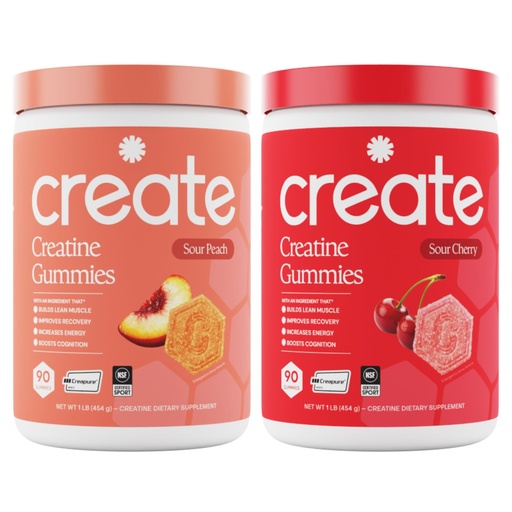 [BRSRGAIOCV7QKDYY] Create Creatine Monohydrate Gummies - Peach Pump Duo - Sour Peach & Sour Cherry - Creatine Gummies for Women & Men, NSF Certified, 3rd Party Tested, Anti-Melting Formula, 180 Count (2-Pack)