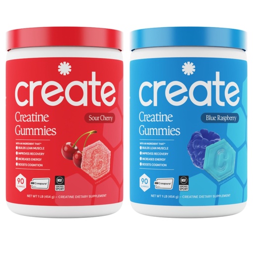 [BRSRGAIBOANROCIZ] Create Creatine Monohydrate Gummies - Rocket Pop Duo - Blue Raspberry & Sour Cherry - Creatine Gummies for Women & Men, NSF Certified, 3rd Party Tested, Anti-Melting Formula, 180 Count (2-Pack)