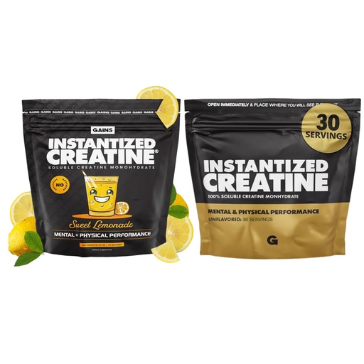 [BRSREYAHAAFWACLA] Gains in Bulk Instantized Creatine Monohydrate for Women and Men, Soluble Pre Workout Powder, Supports Muscle Building, Strength and Performance, Unflavored and Sweet Lemonade, 60 Servings