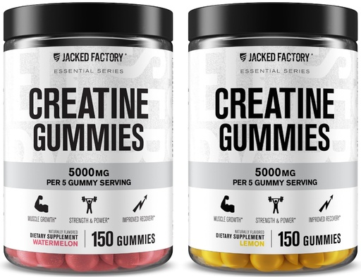 [BRSREAALO4PQE3L6] Jacked Factory Creatine Monohydrate Gummies 5g Daily Dose (1g per Gummy) - Creatine Gummy for Men and Women, Vegan-Friendly, Travel-Friendly, Third-Party Tested - 150 Gummies, Watermelon & Lemon