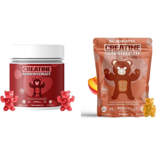 [BRSRGADYCJYQOCD6] Creatine Monohydrate Gummies Bundle – Strawberry & Peach | 5000mg Per Serving | Sugar-Free, Gluten-Free & Halal | 180 Gummies Total (2 x 90 Count) | for Men & Women