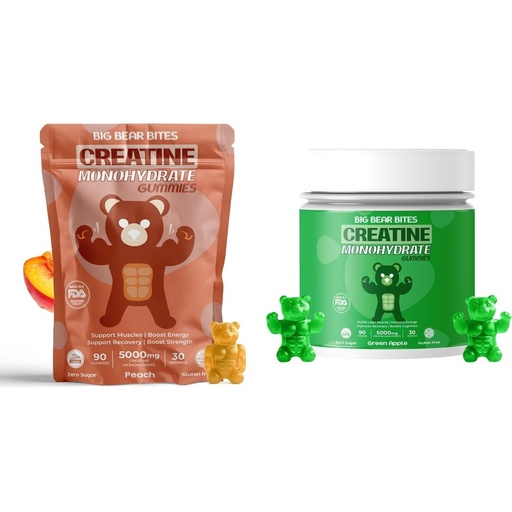 [BRSRGADYB4ARS3TU] Creatine Monohydrate Gummies Bundle – Peach & Green Apple | 5000mg Per Serving | Sugar-Free, Gluten-Free & Halal | 180 Gummies Total (2 x 90 Count) | for Men & Women