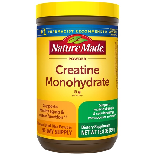 [BRSRABARBYPA2G3O] Nature Made Micronized Creatine Monohydrate Powder 5 g per Serving, Unflavored Drink Mix Powder, Muscle Support, 450 g, 90 Day Supply