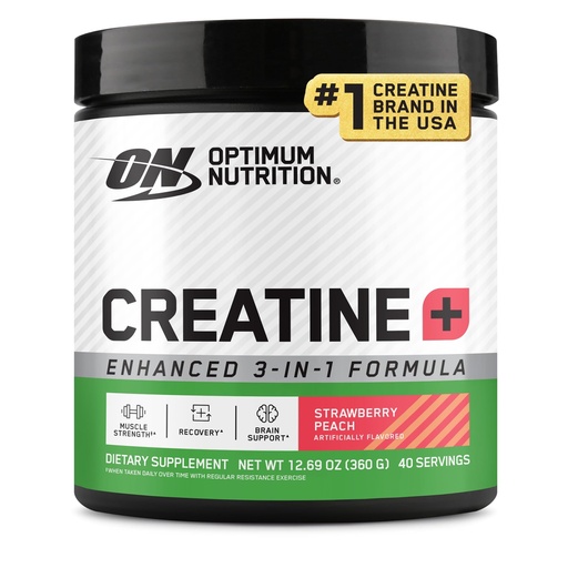 [BRSREYD4OQFR6ETP] Optimum Nutrition Creatine Monohydrate Plus Powder, Strawberry Peach Flavored Creatine Performance Blend, with Electrolytes for Hydration, Added Vitamins, 40 Servings, 360 Grams (Packaging May Vary)