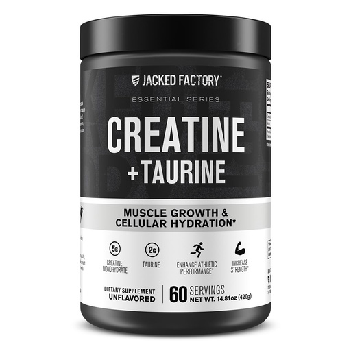 [BRSREYAHC5YAG2DX] Jacked Factory Creatine + Taurine - Creatine Monohydrate 5000mg with Taurine 2000mg for Increased Muscle Strength & Cellular Hydration - 60 Servings, Unflavored