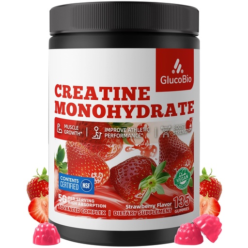 [BRSREYIKDJYQKDTB] Creatine Monohydrate Gummies (5g) – Pre-Workout Energy & Muscle Growth Support for Men & Women | Strawberry Electrolyte Gummies (135 Count)